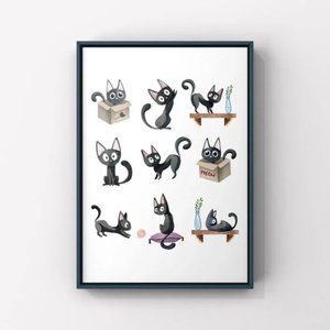 Funky playing cats art prints